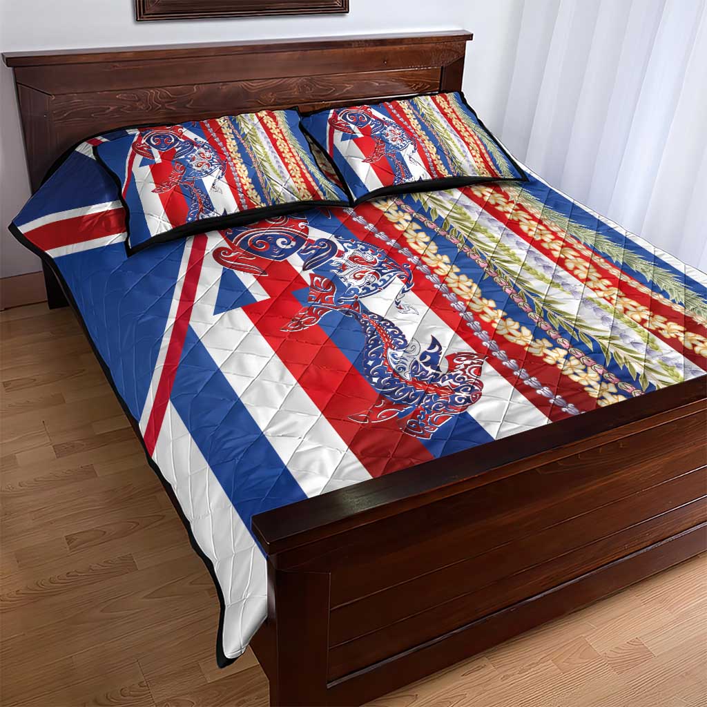 Hawaiian Sea Animals Quilt Bed Set with Lei and Flag Style