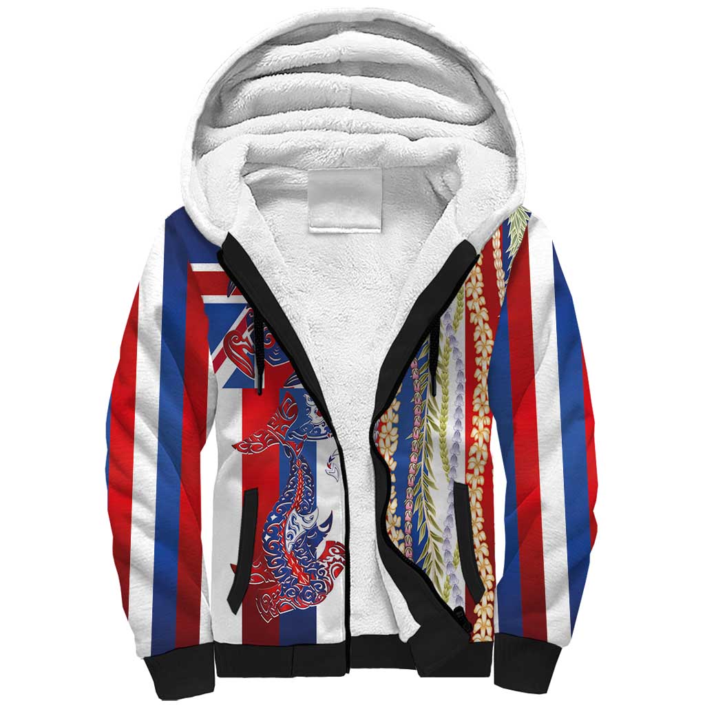 Hawaiian Sea Animals Sherpa Hoodie with Lei and Flag Style LT03 Unisex Multicolor - Polynesian Pride