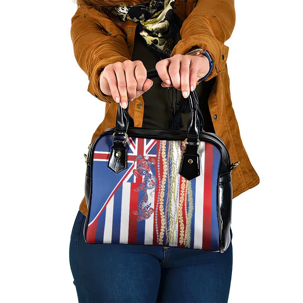 Hawaiian Sea Animals Shoulder Handbag with Lei and Flag Style
