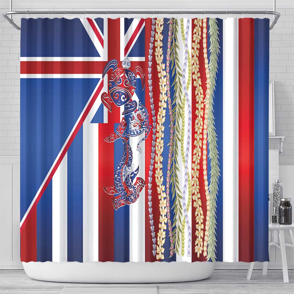 Hawaiian Sea Animals Shower Curtain with Lei and Flag Style