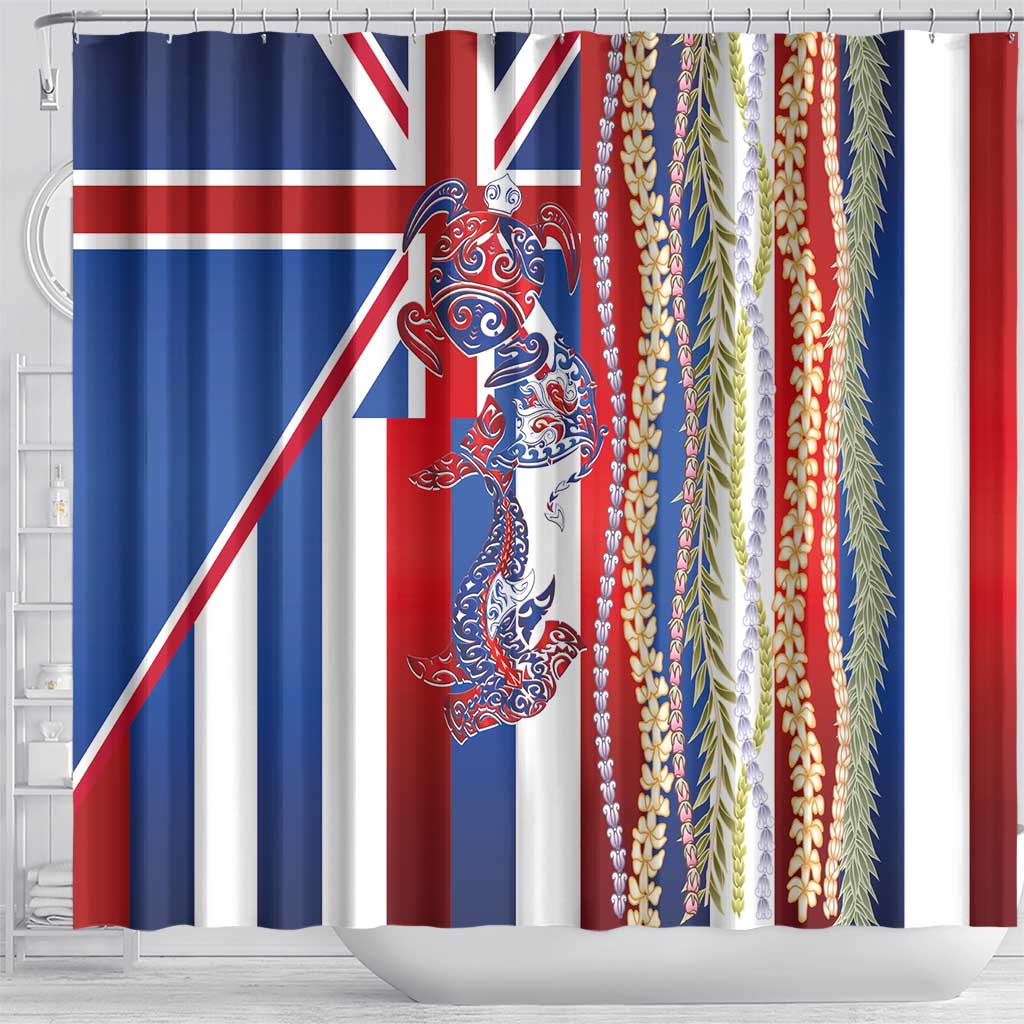 Hawaiian Sea Animals Shower Curtain with Lei and Flag Style