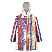 Hawaiian Sea Animals Wearable Blanket Hoodie with Lei and Flag Style