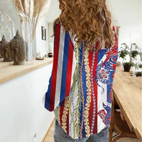 Hawaiian Sea Animals Women Casual Shirt with Lei and Flag Style