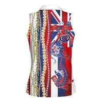 Hawaiian Sea Animals Women Sleeveless Polo Shirt with Lei and Flag Style LT03 - Polynesian Pride