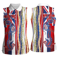 Hawaiian Sea Animals Women Sleeveless Polo Shirt with Lei and Flag Style LT03 - Polynesian Pride