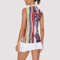 Hawaiian Sea Animals Women Sleeveless Polo Shirt with Lei and Flag Style LT03 - Polynesian Pride