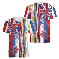 Hawaiian Sea Animals Women V-Neck T-Shirt with Lei and Flag Style LT03 - Polynesian Pride