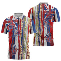 Hawaiian Sea Animals Zipper Polo Shirt with Lei and Flag Style LT03 - Polynesian Pride