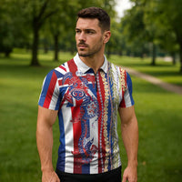 Hawaiian Sea Animals Zipper Polo Shirt with Lei and Flag Style LT03 - Polynesian Pride