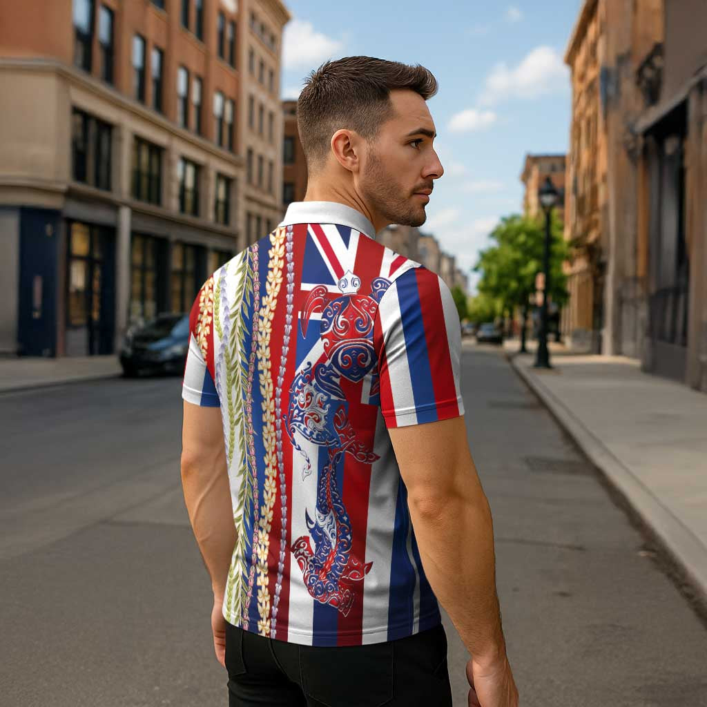 Hawaiian Sea Animals Zipper Polo Shirt with Lei and Flag Style LT03 - Polynesian Pride