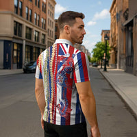 Hawaiian Sea Animals Zipper Polo Shirt with Lei and Flag Style LT03 - Polynesian Pride
