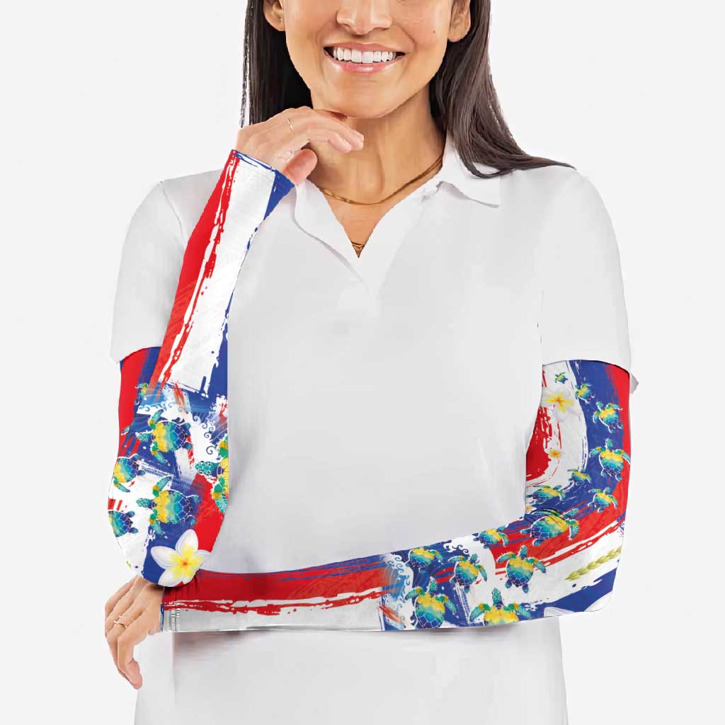 Hawaiian Sea Turtles and Plumeria Arm Sleeves with Lei and Flag Grunge Style LT03 - Polynesian Pride