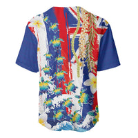 Hawaiian Sea Turtles and Plumeria Baseball Jersey with Lei and Flag Grunge Style