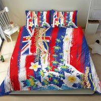 Hawaiian Sea Turtles and Plumeria Bedding Set with Lei and Flag Grunge Style