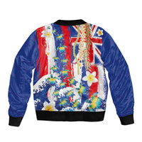 Hawaiian Sea Turtles and Plumeria Bomber Jacket with Lei and Flag Grunge Style