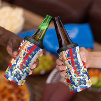 Hawaiian Sea Turtles and Plumeria 4 in 1 Can Cooler Tumbler with Lei and Flag Grunge Style LT03 - Polynesian Pride