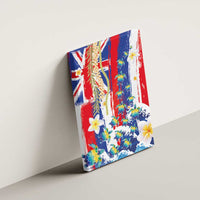 Hawaiian Sea Turtles and Plumeria Canvas Wall Art with Lei and Flag Grunge Style
