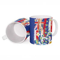 Hawaiian Sea Turtles and Plumeria Ceramic Mug with Lei and Flag Grunge Style