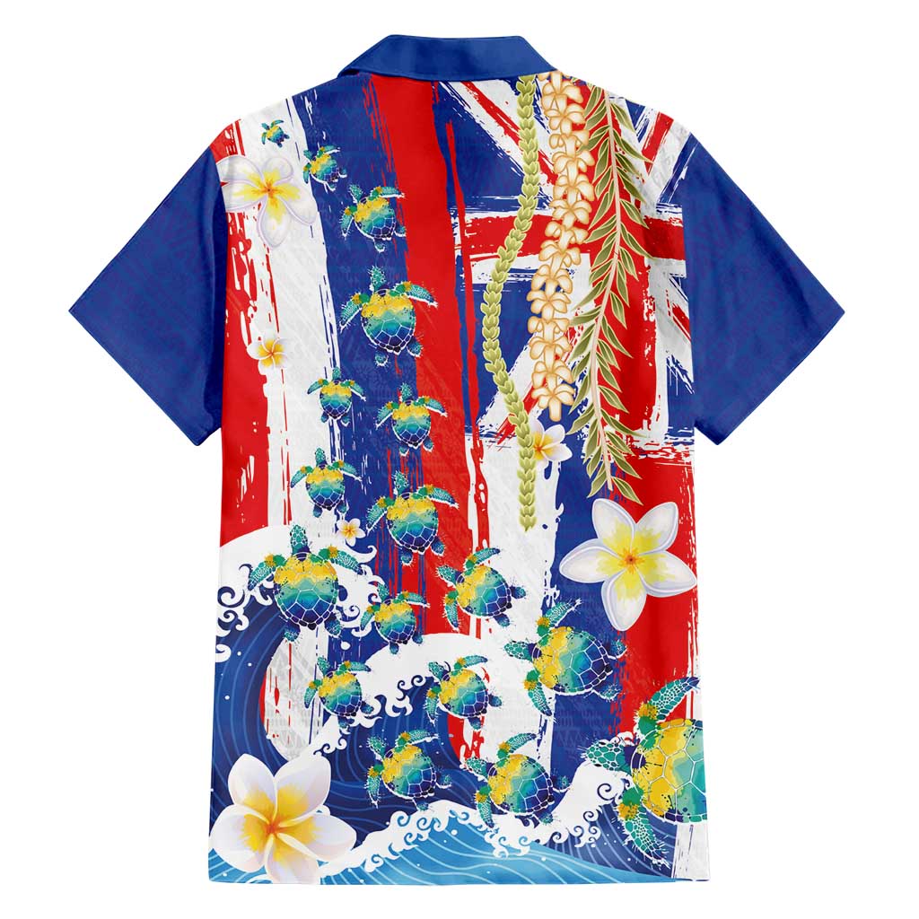 Hawaiian Sea Turtles and Plumeria Family Matching Off Shoulder Maxi Dress and Hawaiian Shirt with Lei and Flag Grunge Style LT03 - Polynesian Pride
