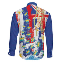 Hawaiian Sea Turtles and Plumeria Family Matching Off Shoulder Maxi Dress and Hawaiian Shirt with Lei and Flag Grunge Style LT03 - Polynesian Pride