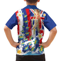 Hawaiian Sea Turtles and Plumeria Family Matching Off Shoulder Short Dress and Hawaiian Shirt with Lei and Flag Grunge Style LT03 - Polynesian Pride