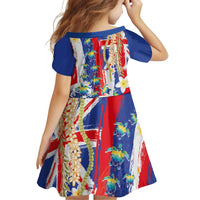 Hawaiian Sea Turtles and Plumeria Family Matching Off Shoulder Short Dress and Hawaiian Shirt with Lei and Flag Grunge Style LT03 - Polynesian Pride