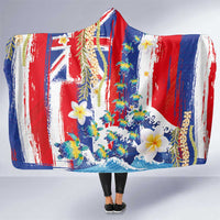 Hawaiian Sea Turtles and Plumeria Hooded Blanket with Lei and Flag Grunge Style LT03 One Size Multicolor - Polynesian Pride