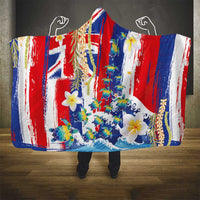 Hawaiian Sea Turtles and Plumeria Hooded Blanket with Lei and Flag Grunge Style LT03 - Polynesian Pride