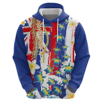 Hawaiian Sea Turtles and Plumeria Hoodie with Lei and Flag Grunge Style LT03 - Polynesian Pride