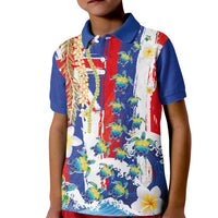 Hawaiian Sea Turtles and Plumeria Kid Polo Shirt with Lei and Flag Grunge Style LT03 Kid Multicolor - Polynesian Pride