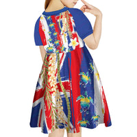 Hawaiian Sea Turtles and Plumeria Kid Short Sleeve Dress with Lei and Flag Grunge Style LT03 - Polynesian Pride