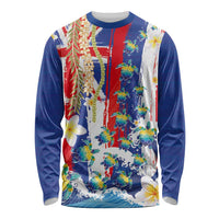 Hawaiian Sea Turtles and Plumeria Long Sleeve Shirt with Lei and Flag Grunge Style LT03 Unisex Multicolor - Polynesian Pride