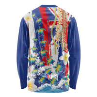 Hawaiian Sea Turtles and Plumeria Long Sleeve Shirt with Lei and Flag Grunge Style LT03 - Polynesian Pride