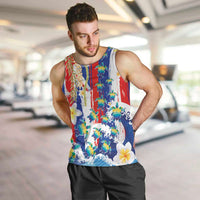 Hawaiian Sea Turtles and Plumeria Men Tank Top with Lei and Flag Grunge Style LT03 Multicolor - Polynesian Pride