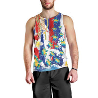 Hawaiian Sea Turtles and Plumeria Men Tank Top with Lei and Flag Grunge Style LT03 - Polynesian Pride