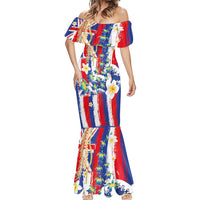 Hawaiian Sea Turtles and Plumeria Mermaid Dress with Lei and Flag Grunge Style LT03 - Polynesian Pride