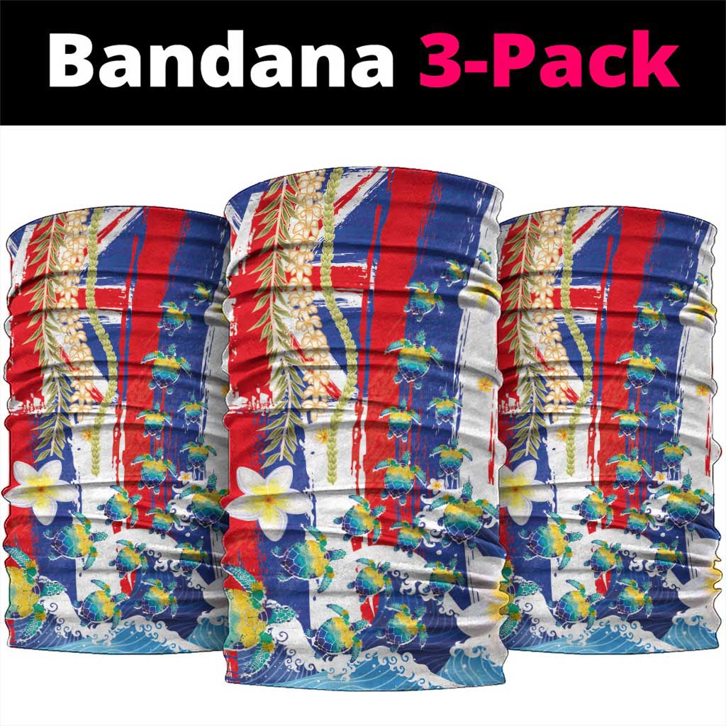 Hawaiian Sea Turtles and Plumeria Neck Gaiter with Lei and Flag Grunge Style LT03 package One Size: 25*50cm Multicolor - Polynesian Pride