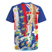 Hawaiian Sea Turtles and Plumeria Rugby Jersey with Lei and Flag Grunge Style LT03 - Polynesian Pride
