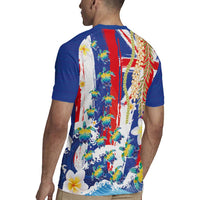 Hawaiian Sea Turtles and Plumeria Rugby Jersey with Lei and Flag Grunge Style LT03 - Polynesian Pride