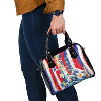 Hawaiian Sea Turtles and Plumeria Shoulder Handbag with Lei and Flag Grunge Style