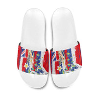 Hawaiian Sea Turtles and Plumeria Slide Sandals with Lei and Flag Grunge Style LT03 Multicolor - Polynesian Pride