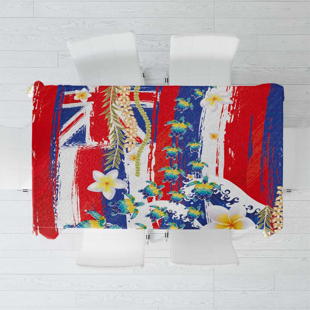 Hawaiian Sea Turtles and Plumeria Tablecloth with Lei and Flag Grunge Style LT03 Multicolor - Polynesian Pride