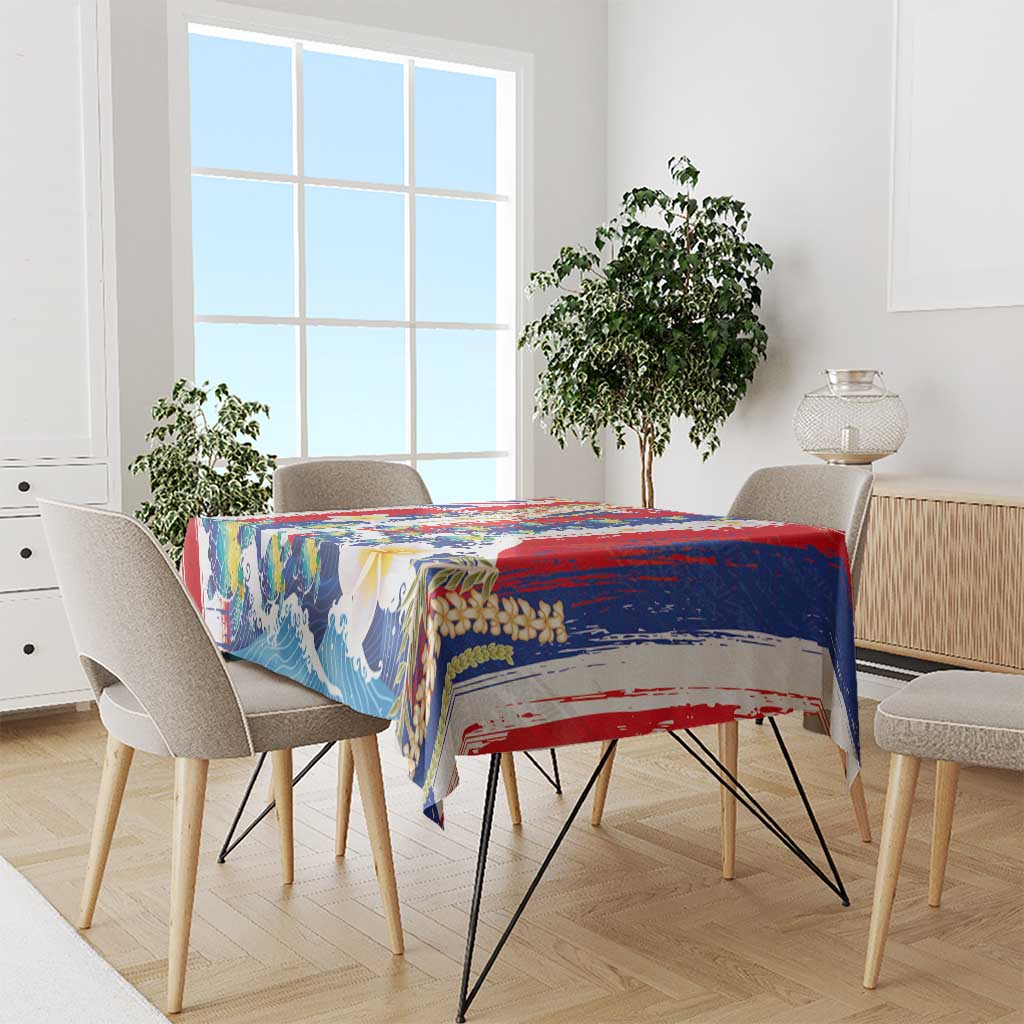 Hawaiian Sea Turtles and Plumeria Tablecloth with Lei and Flag Grunge Style LT03 - Polynesian Pride