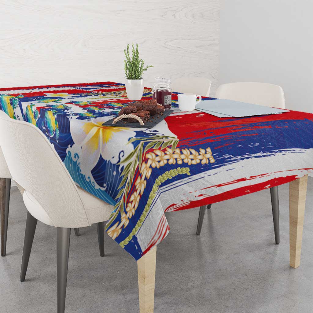 Hawaiian Sea Turtles and Plumeria Tablecloth with Lei and Flag Grunge Style LT03 - Polynesian Pride