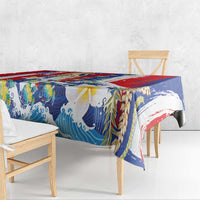 Hawaiian Sea Turtles and Plumeria Tablecloth with Lei and Flag Grunge Style LT03 - Polynesian Pride