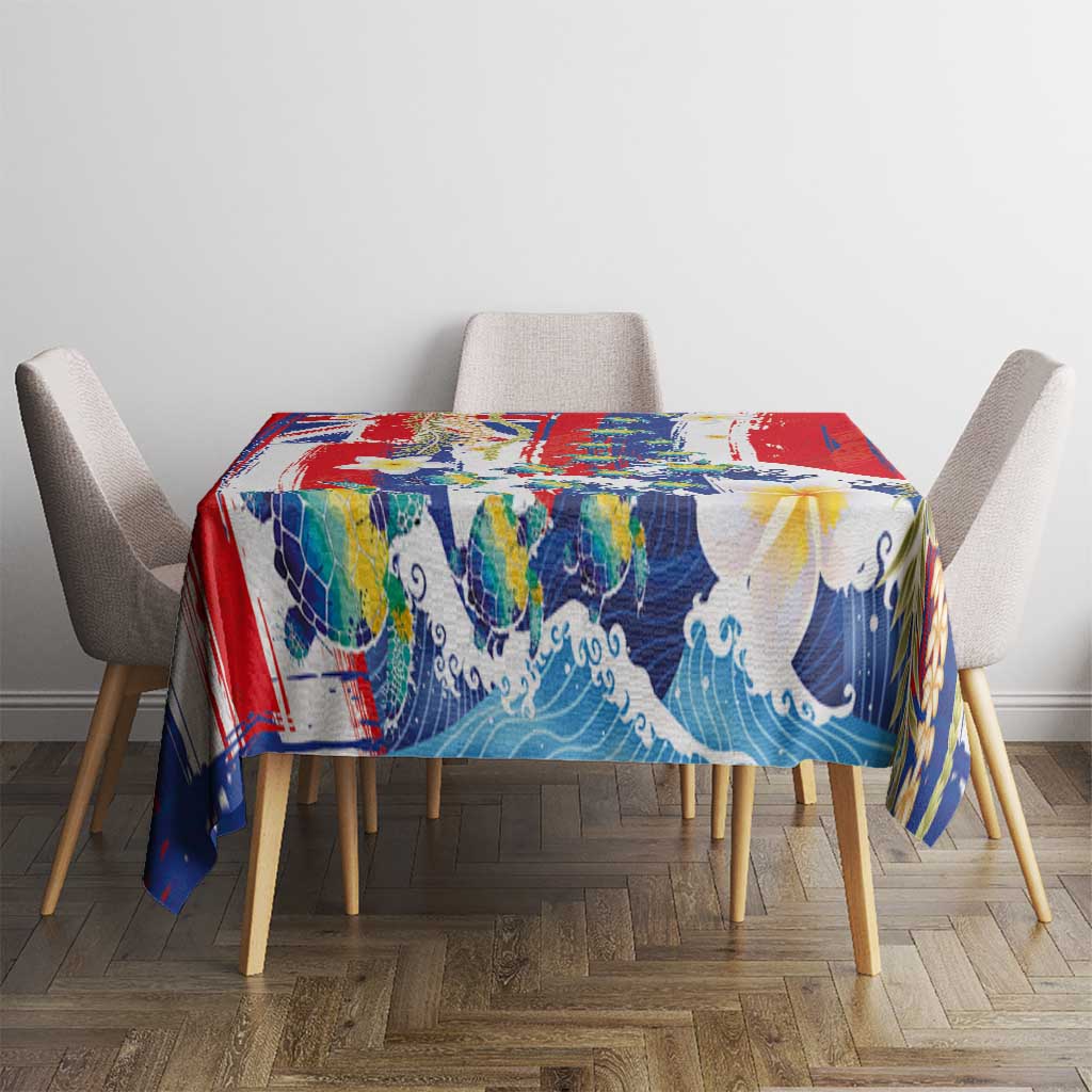 Hawaiian Sea Turtles and Plumeria Tablecloth with Lei and Flag Grunge Style LT03 - Polynesian Pride