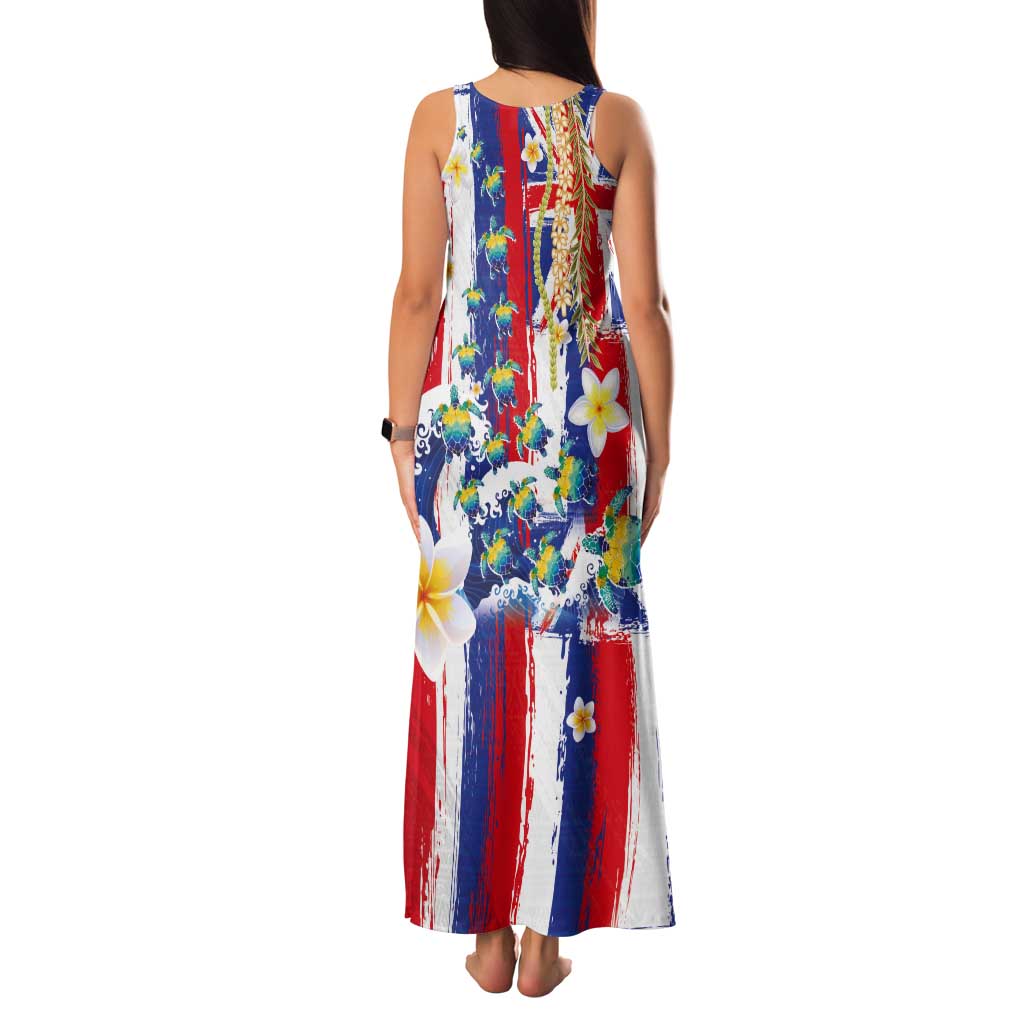 Hawaiian Sea Turtles and Plumeria Tank Maxi Dress with Lei and Flag Grunge Style LT03 - Polynesian Pride