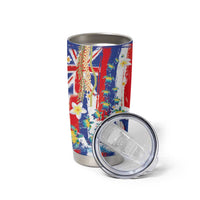 Hawaiian Sea Turtles and Plumeria Tumbler Cup with Lei and Flag Grunge Style LT03 - Polynesian Pride