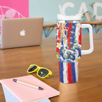 Hawaiian Sea Turtles and Plumeria Tumbler With Handle with Lei and Flag Grunge Style LT03 - Polynesian Pride