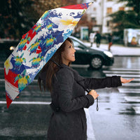 Hawaiian Sea Turtles and Plumeria Umbrella with Lei and Flag Grunge Style